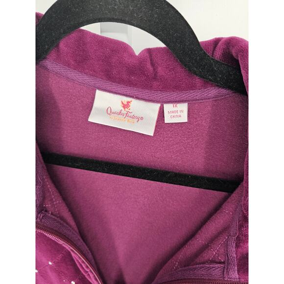 Quacker Factory Womens Purple Sleeveless Full Zipper Vest Size 1X Sequin Velvet - Picture 3 of 4